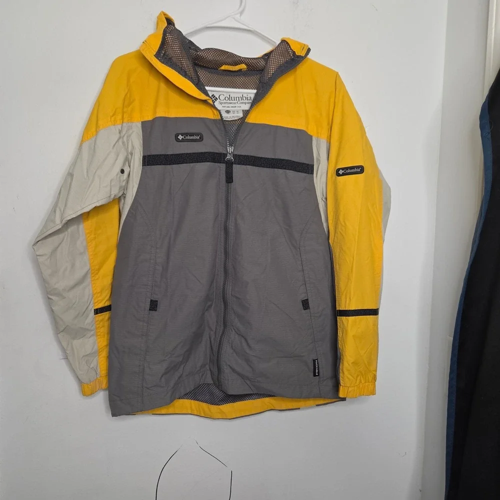 Columbia Kids Yellow Grey Colorblock Packable‎ Windbreaker Jacket Size 14/16 XL